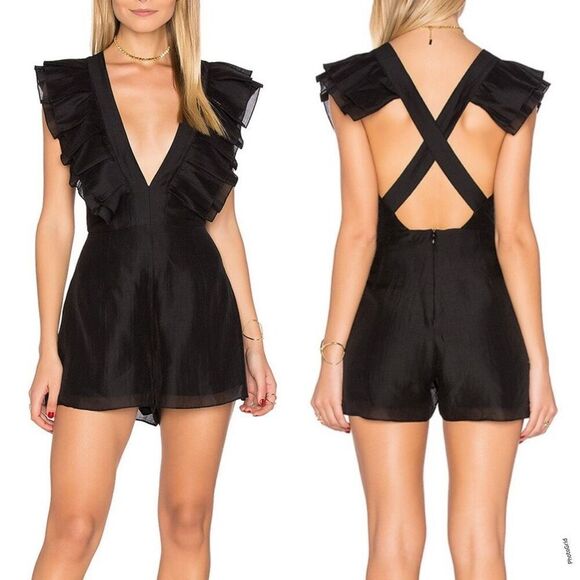 Keepsake Black V Neck Ruffle Romper Remind Me Playsuit XS NEW - Picture 1 of 10